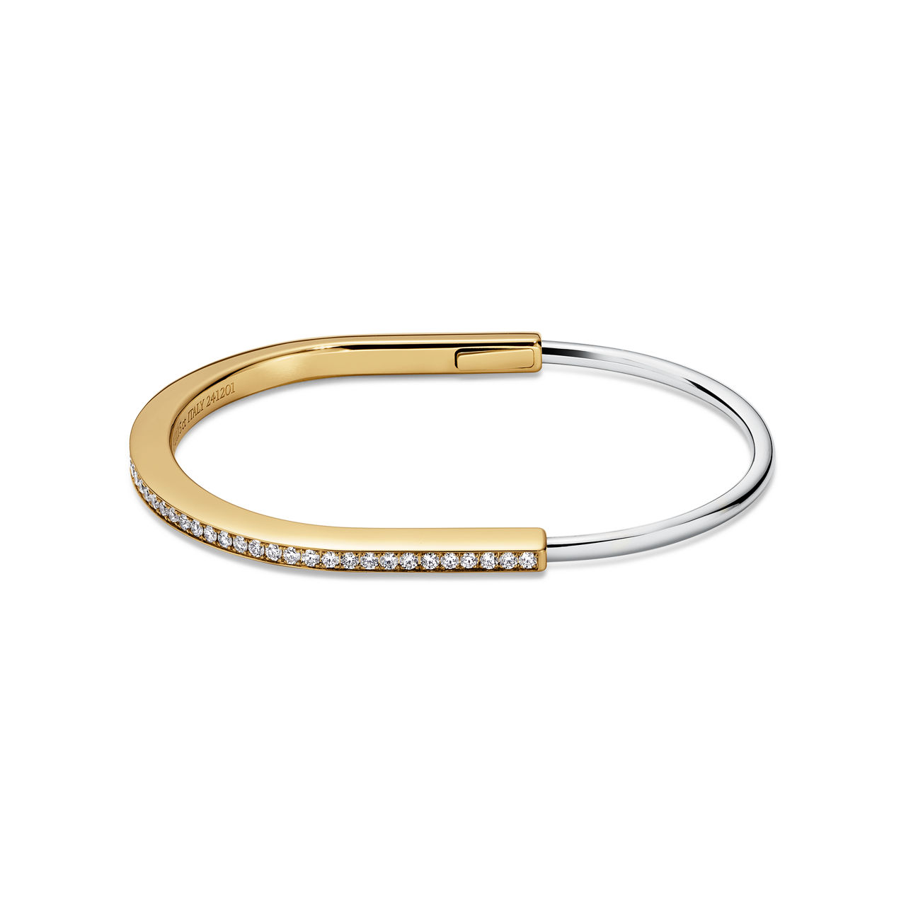 Narrow Bangle in Yellow and White Gold with Half Pav&eacute; Diamonds