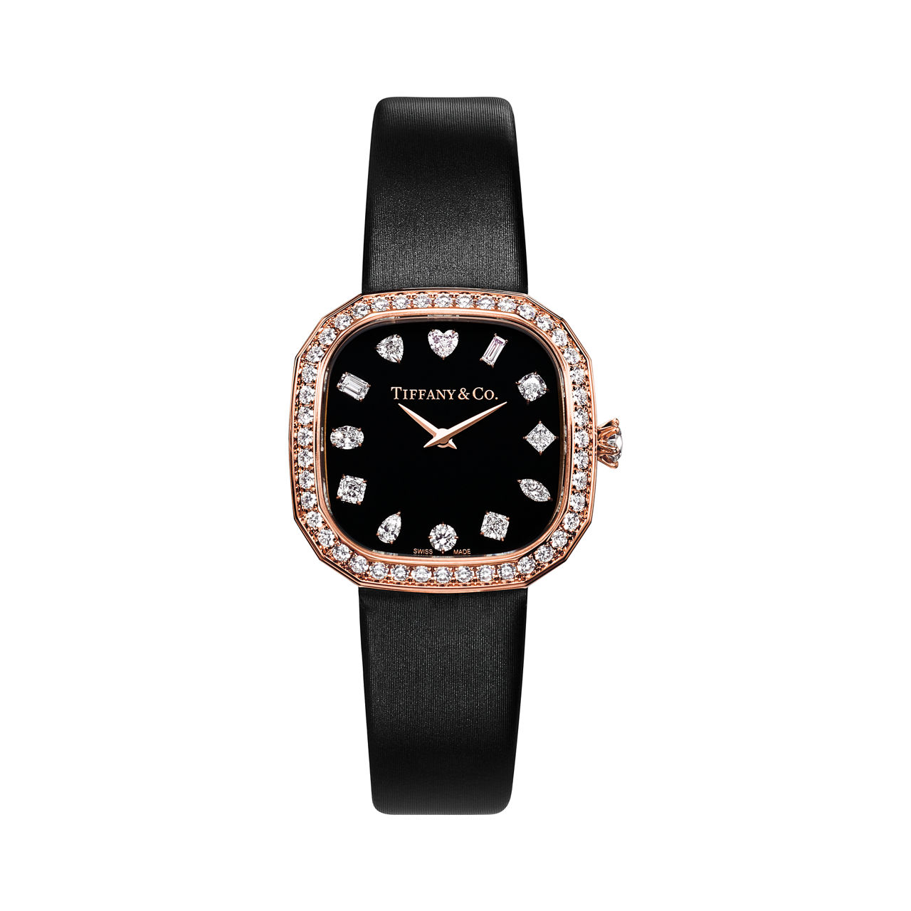 28 MM Cushion-shaped Watch in Rose Gold with Diamonds
