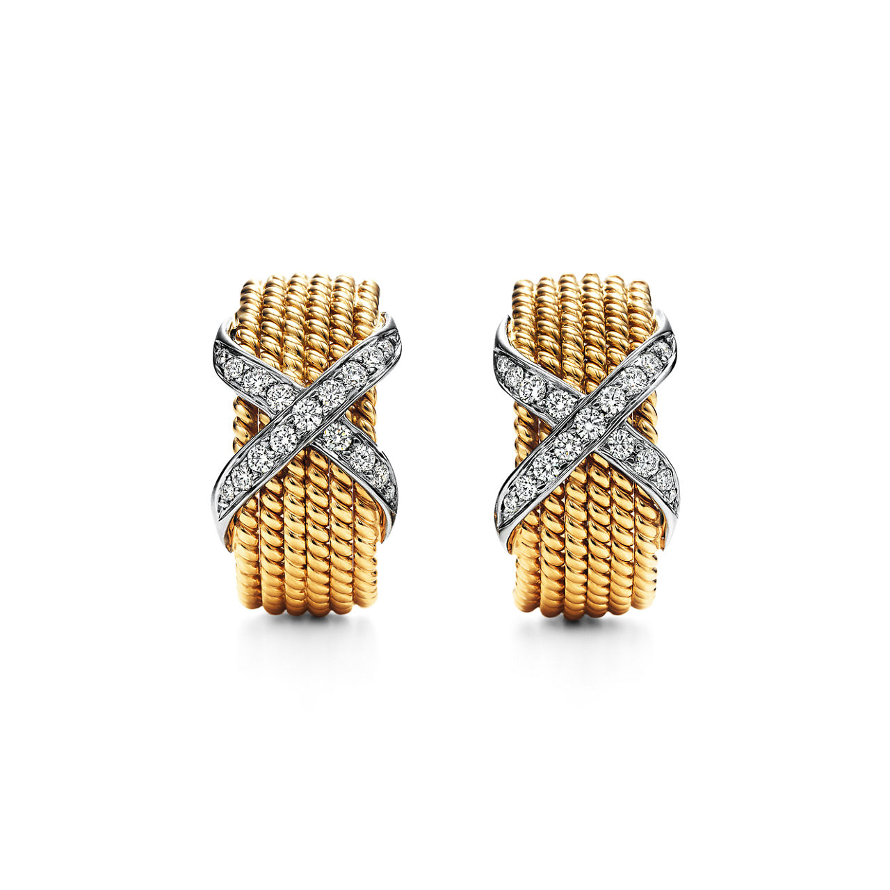 Six-row Ear Clips in Yellow Gold and Platinum with Diamonds