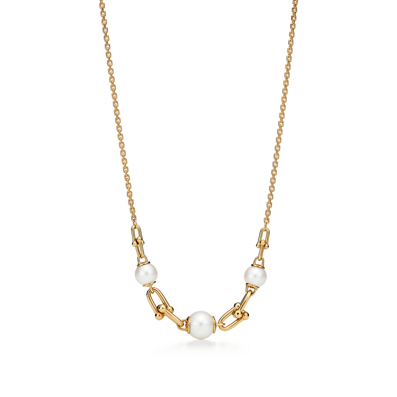 Link Necklace in Yellow Gold with Freshwater Pearls