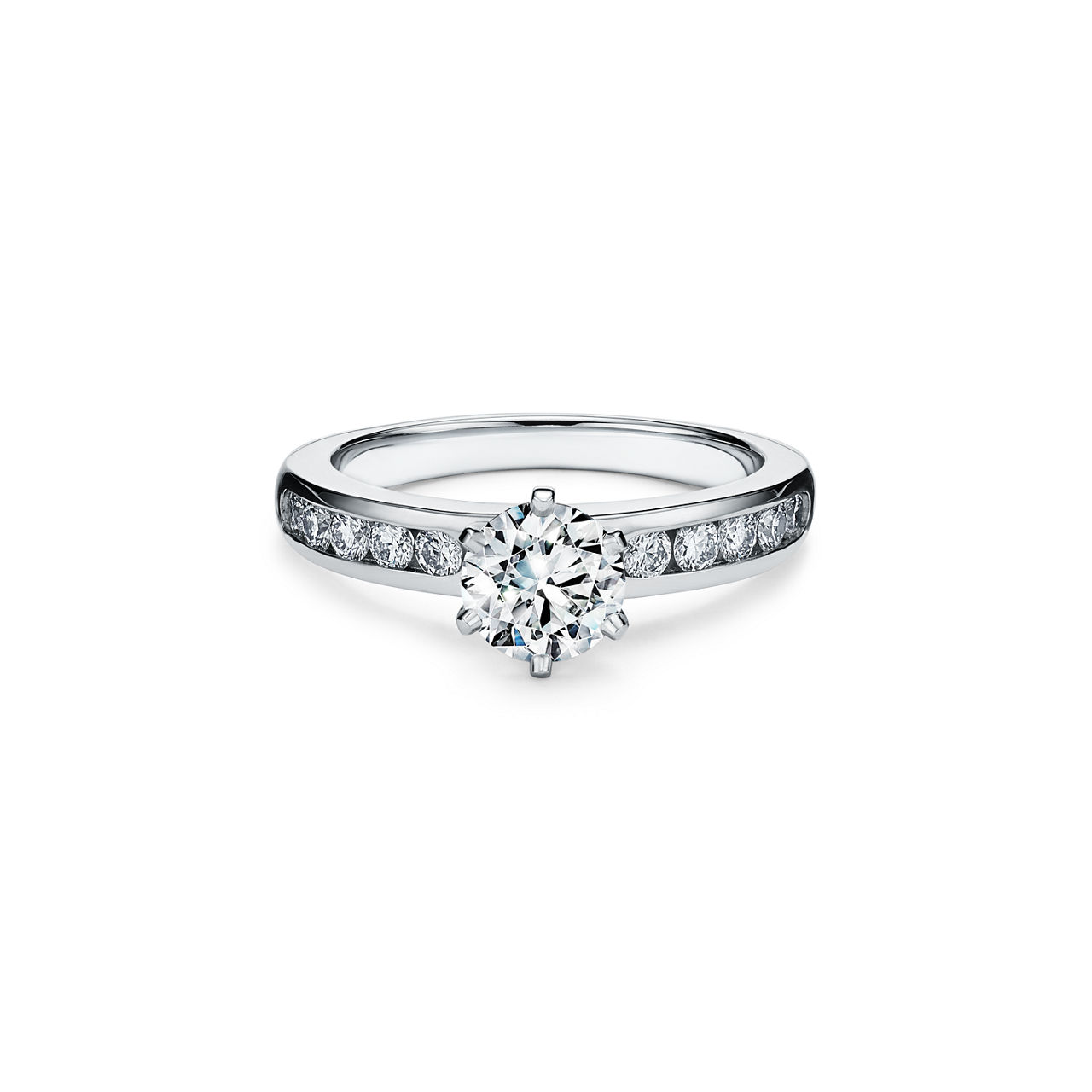  Engagement Ring with a Channel-set Diamond Band in Platinum