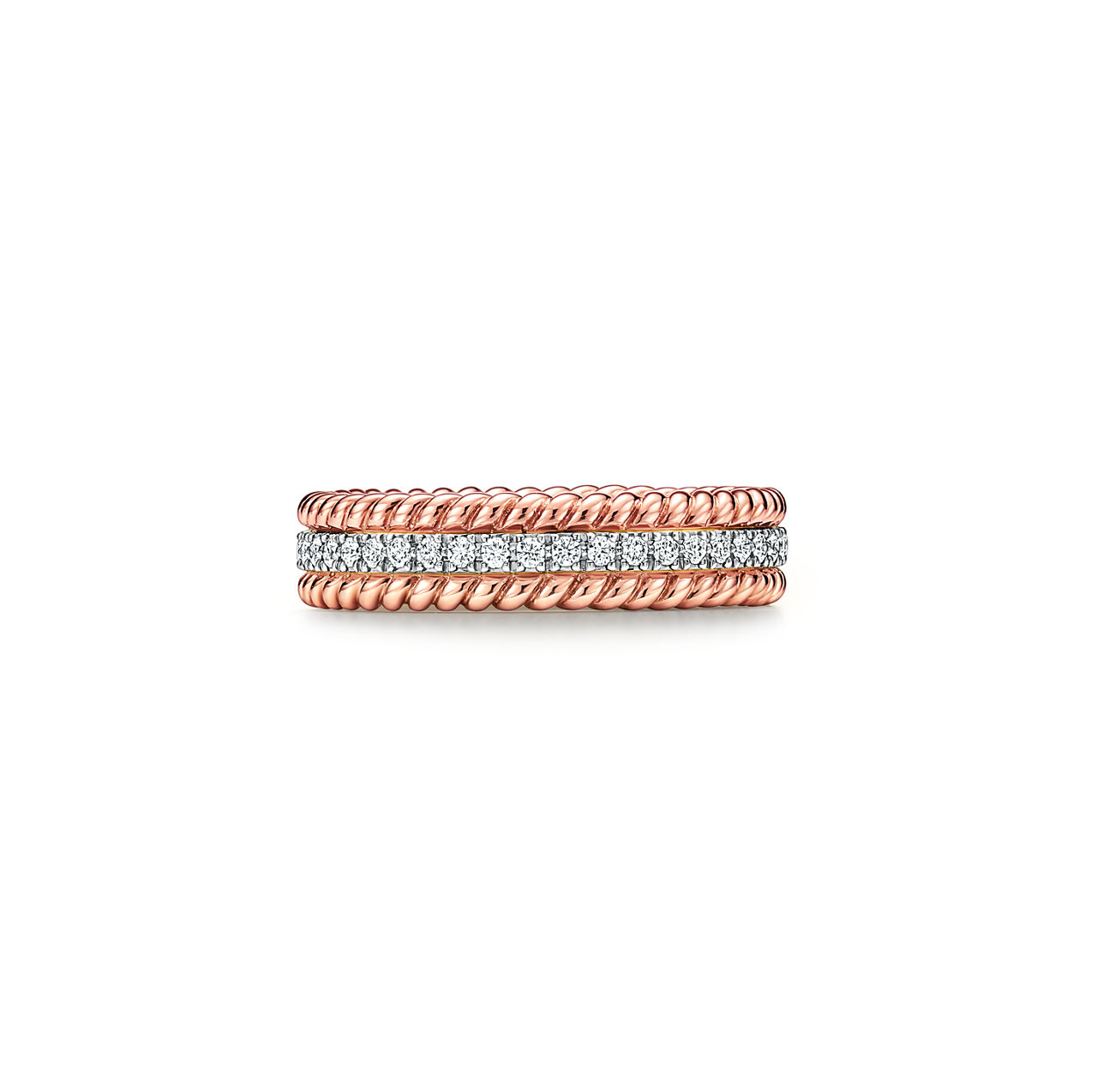Two-row Ring in Rose Gold and Platinum with Diamonds
