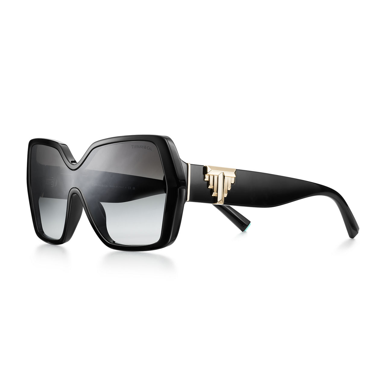 Deco Sunglasses in Black Acetate, Gold-coloured Metal and Grey Lenses