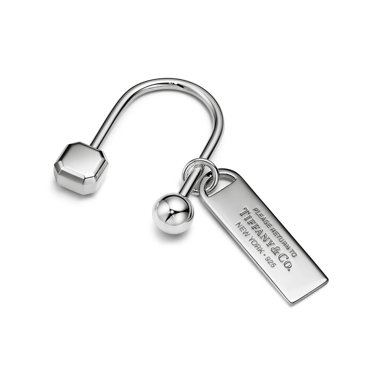 Rectangular Tag Screwball Keyring in Sterling Silver