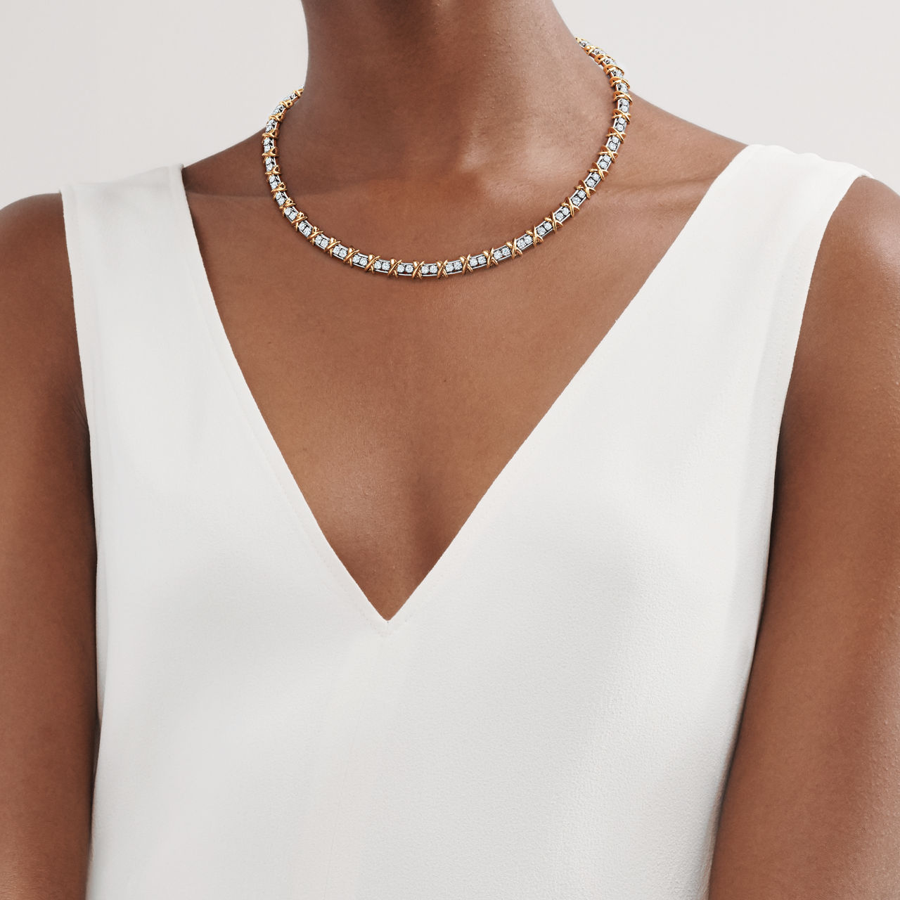 Sixteen Stone by Anjeya:Necklace in Platinum and Yellow Gold with Diamonds