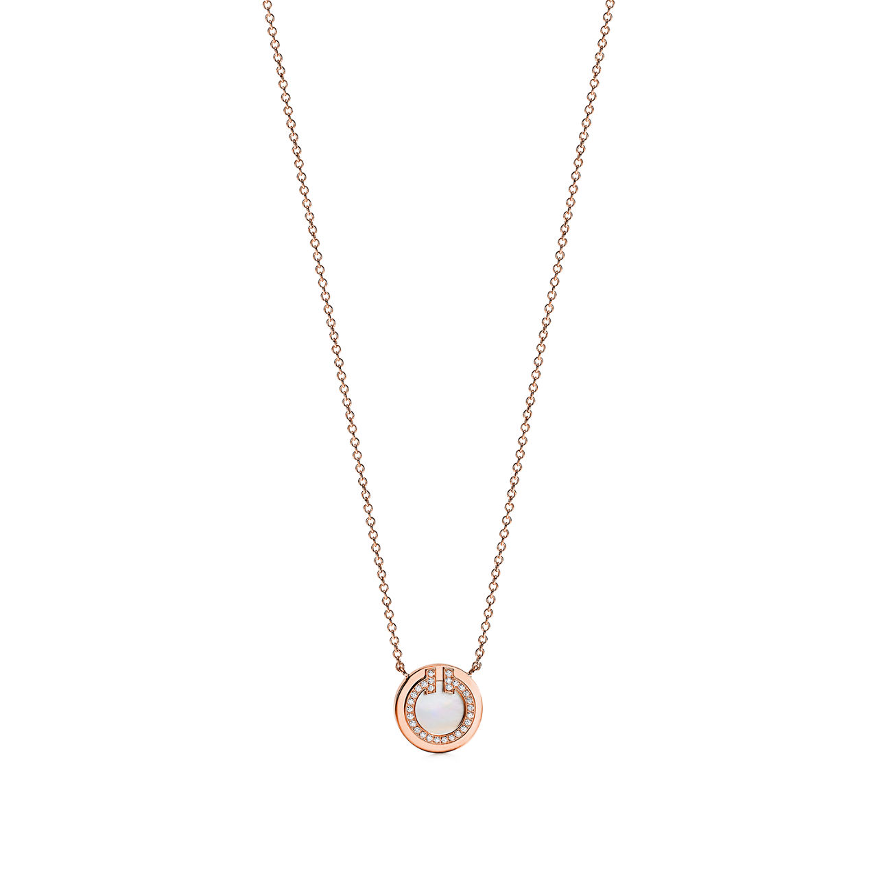 Diamond and Mother-of-pearl Circle Pendant in Rose Gold