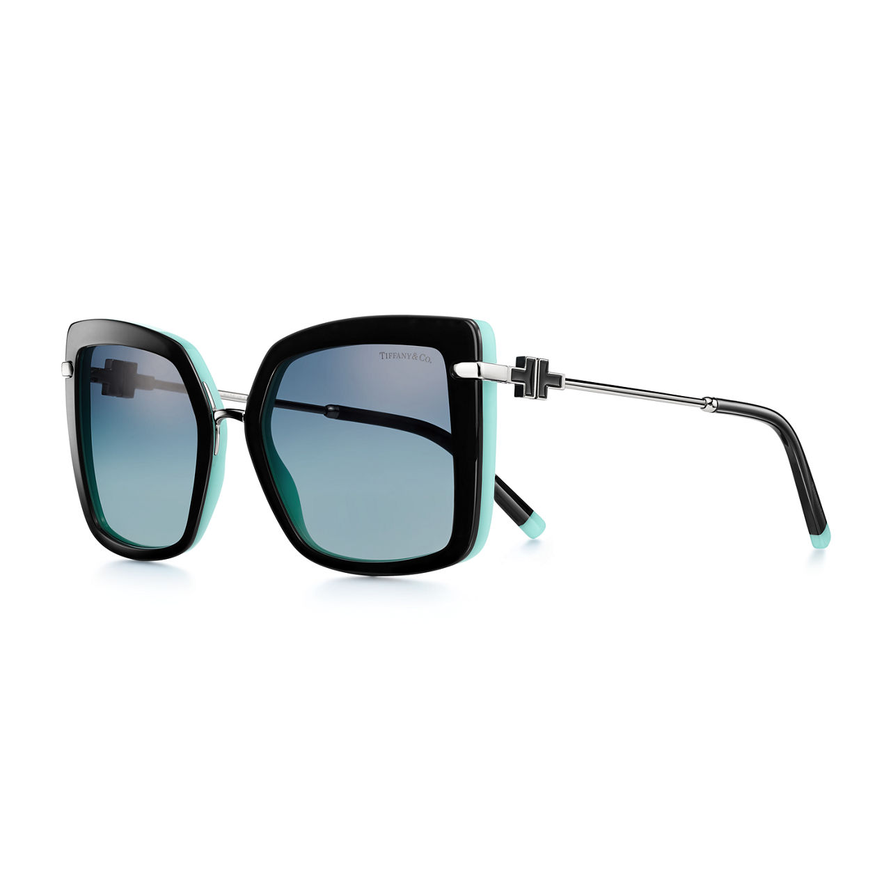 Square Sunglasses in Black Acetate with Gradient Anjeya Blue&reg; Lenses