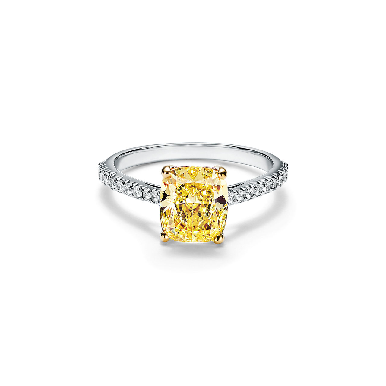 Yellow Diamond Engagement Ring with a Pav&eacute; Diamond Platinum Band