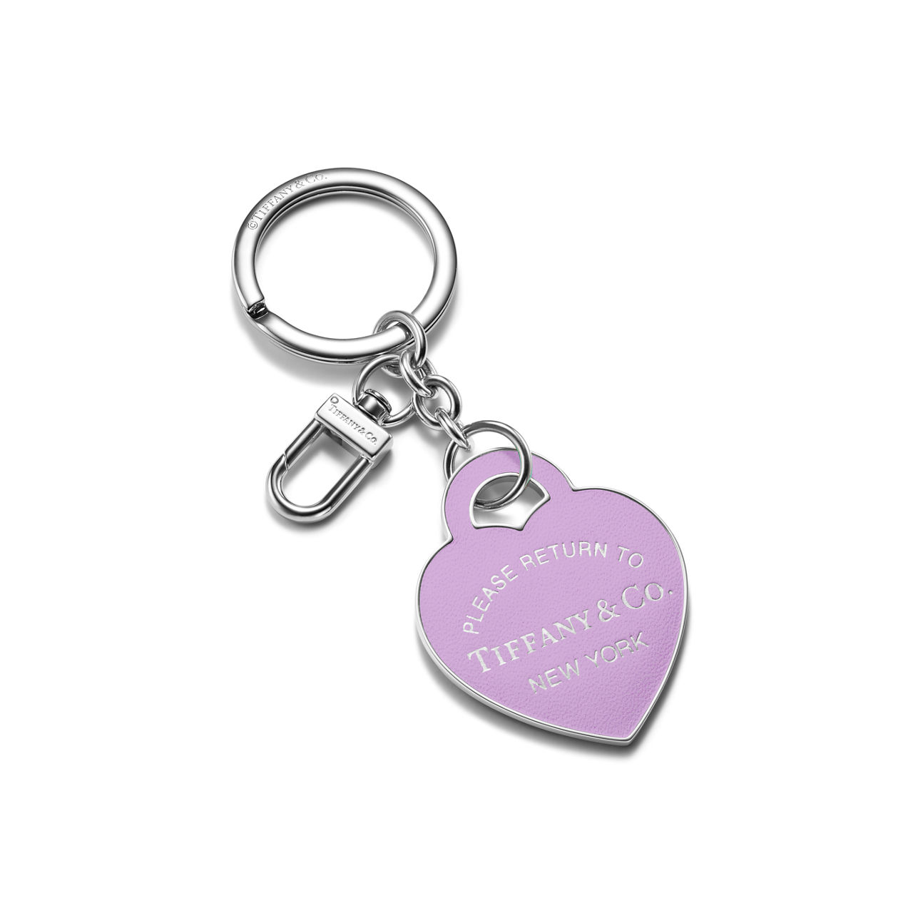 Leather Inlaid Heart Tag Keyring in Palladium-plated Brass