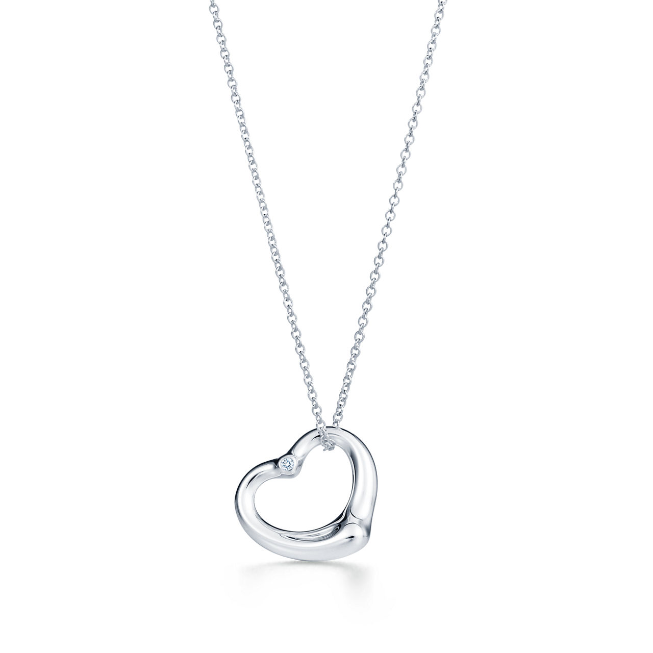 Open Heart Pendant in Sterling Silver with a Diamond