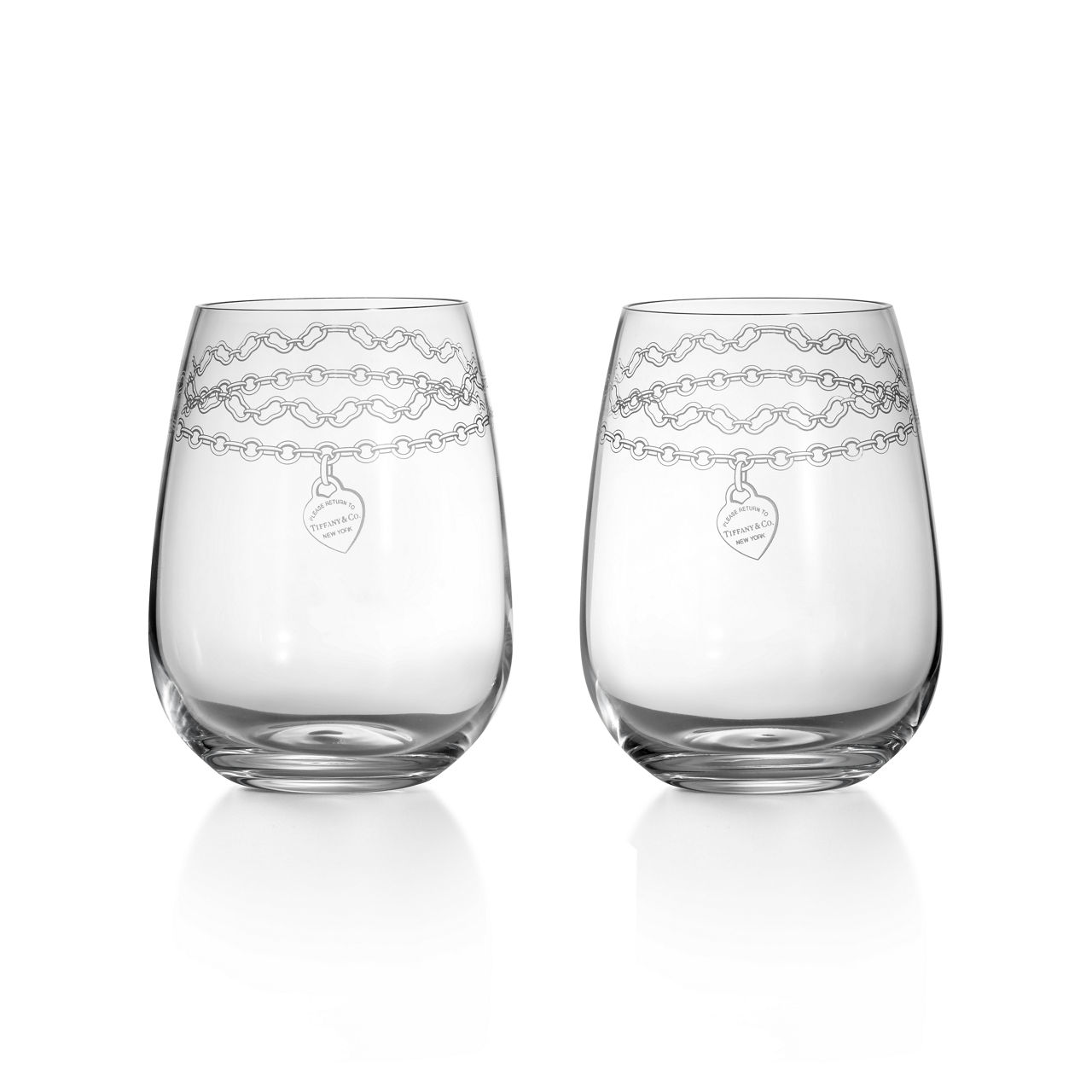 Etched Stemless White Wine Glass in Crystal Glass, Set of Two