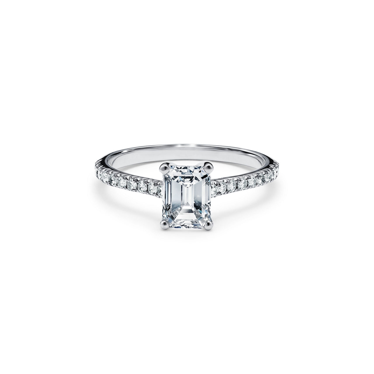 Emerald-cut Engagement Ring with a Pav&eacute; Diamond Platinum Band