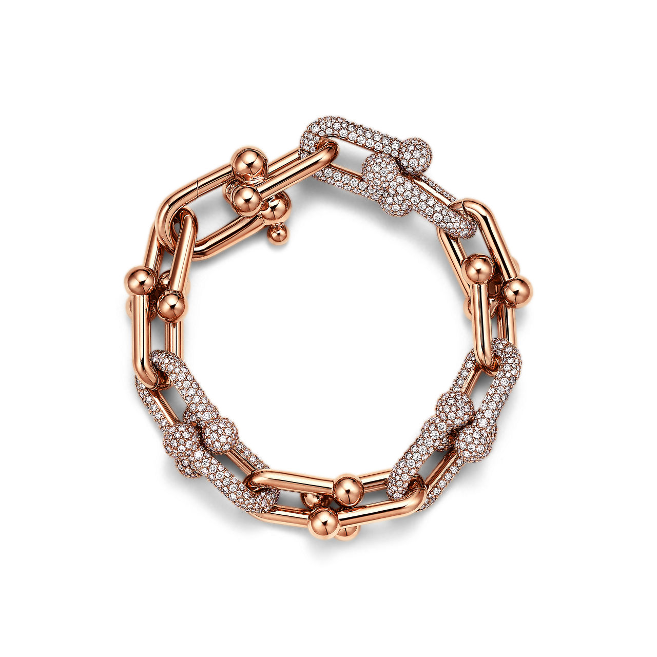Large Link Bracelet in Rose Gold with Pav&eacute; Diamonds
