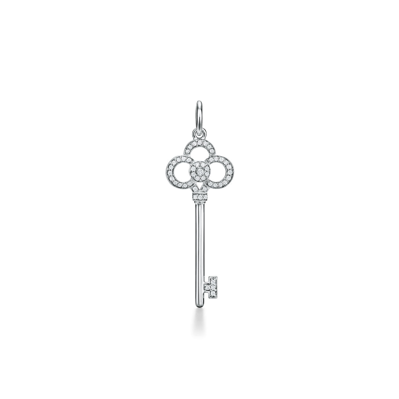 Crown Key in White Gold with Diamonds, 1.5"