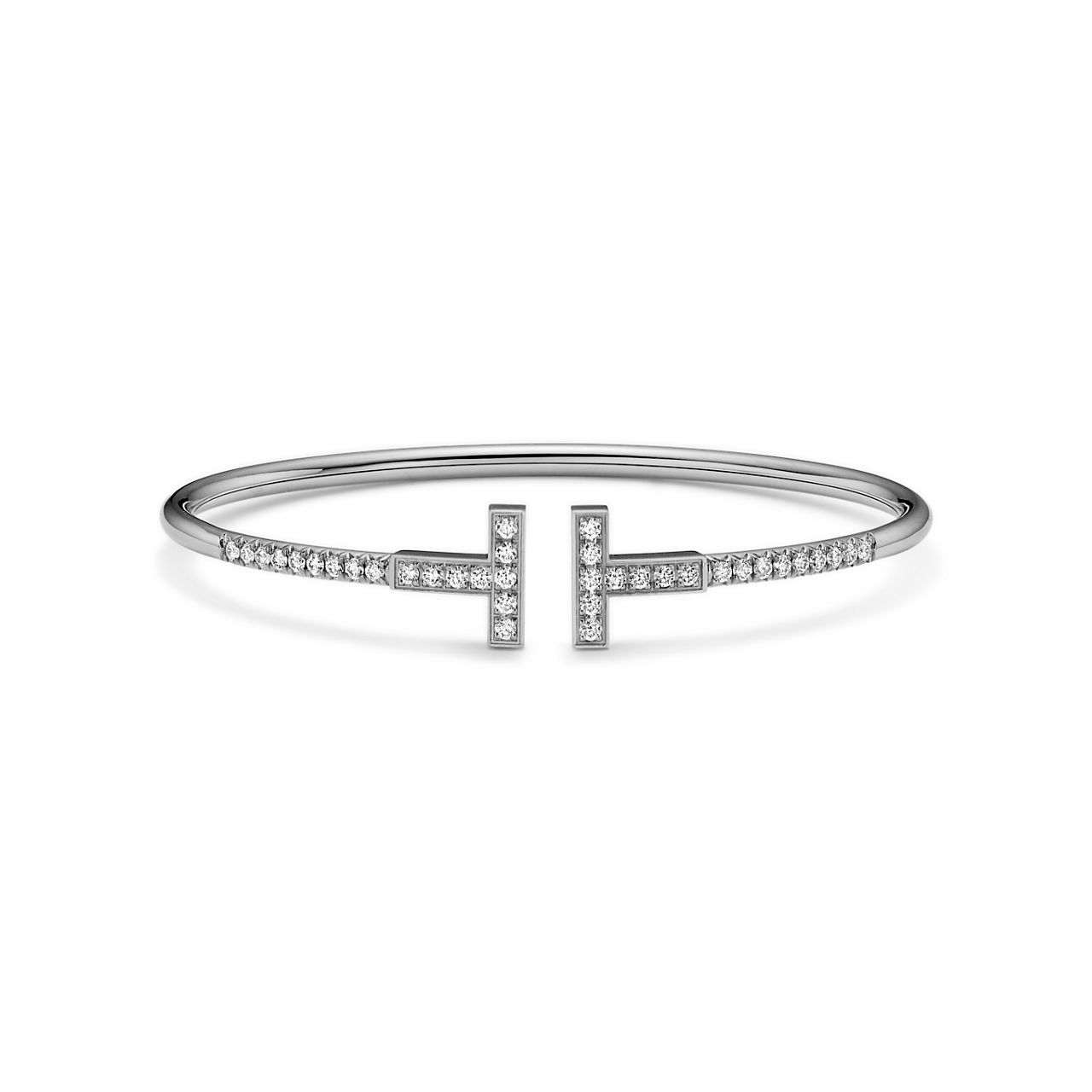 Pav&eacute; Diamond Wire Bangle in White Gold