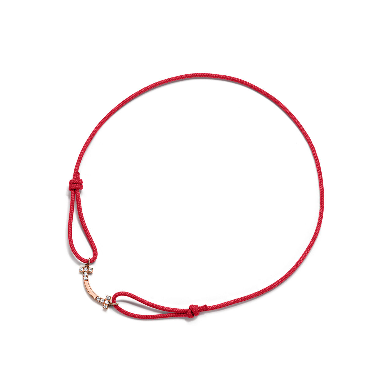 Smile Bracelet in Rose Gold on a Red Cord with Diamonds