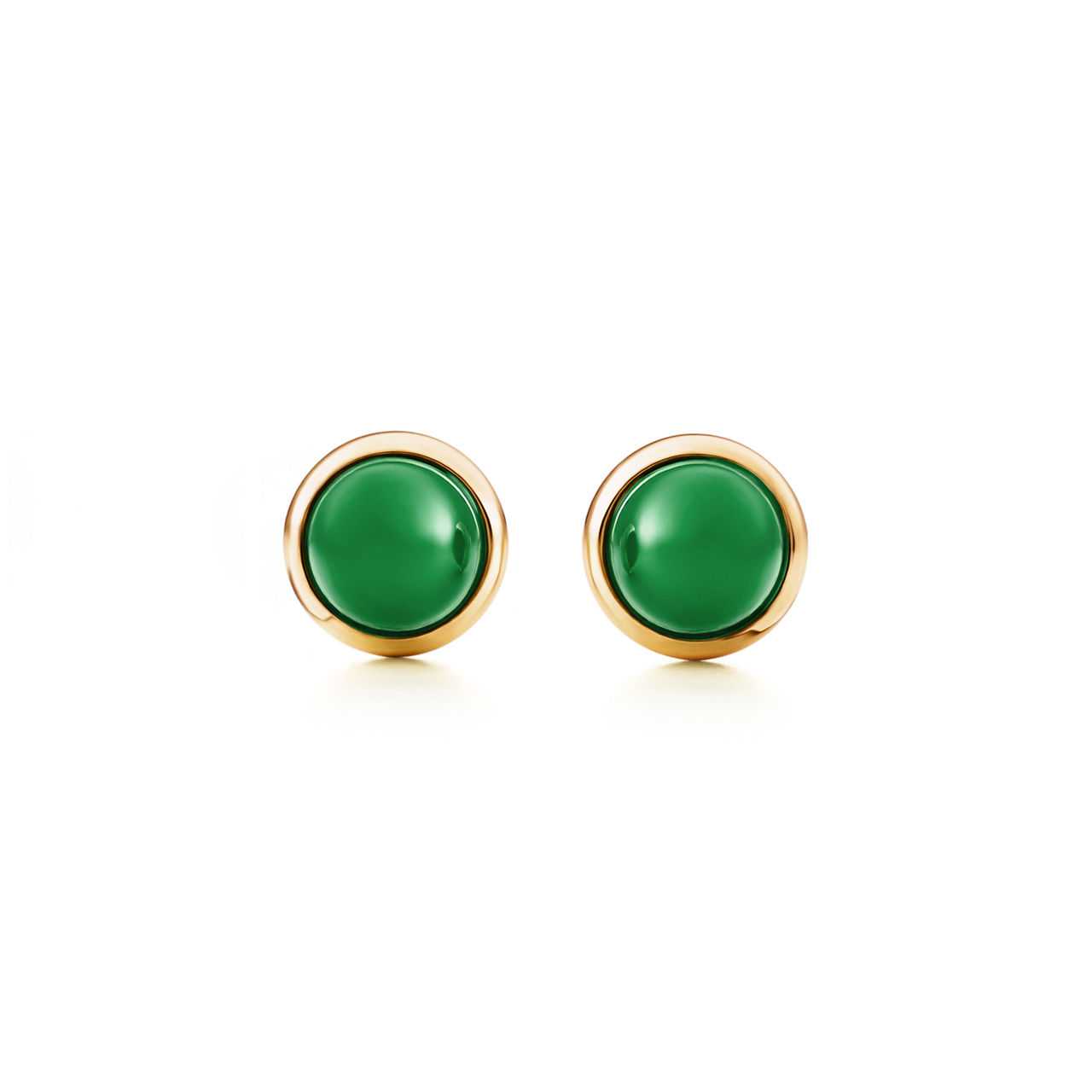 Cabochon Earrings in Yellow Gold with Green Nephrite Jade