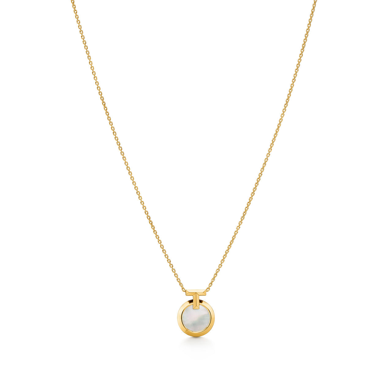T1 Circle Pendant in Yellow Gold with White Mother-of-pearl