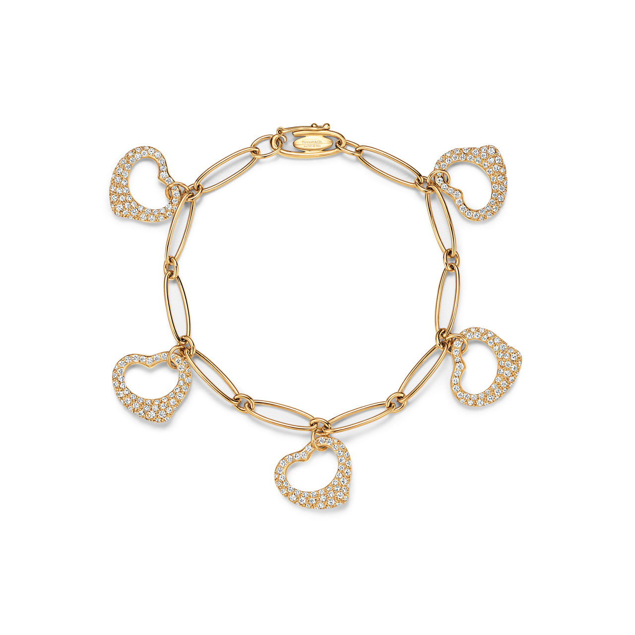 Open Heart Bracelet in Yellow Gold with Pav&eacute; Diamonds