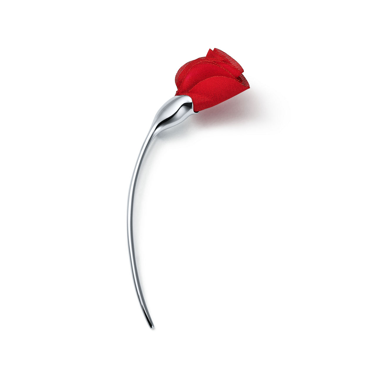 Amapola Brooch in Sterling Silver with Red Silk