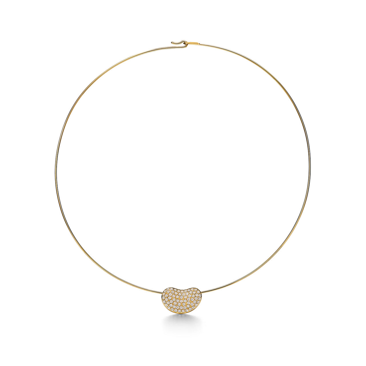 Bean design Wire Necklace in Gold with Pav&eacute; Diamonds, 20 mm