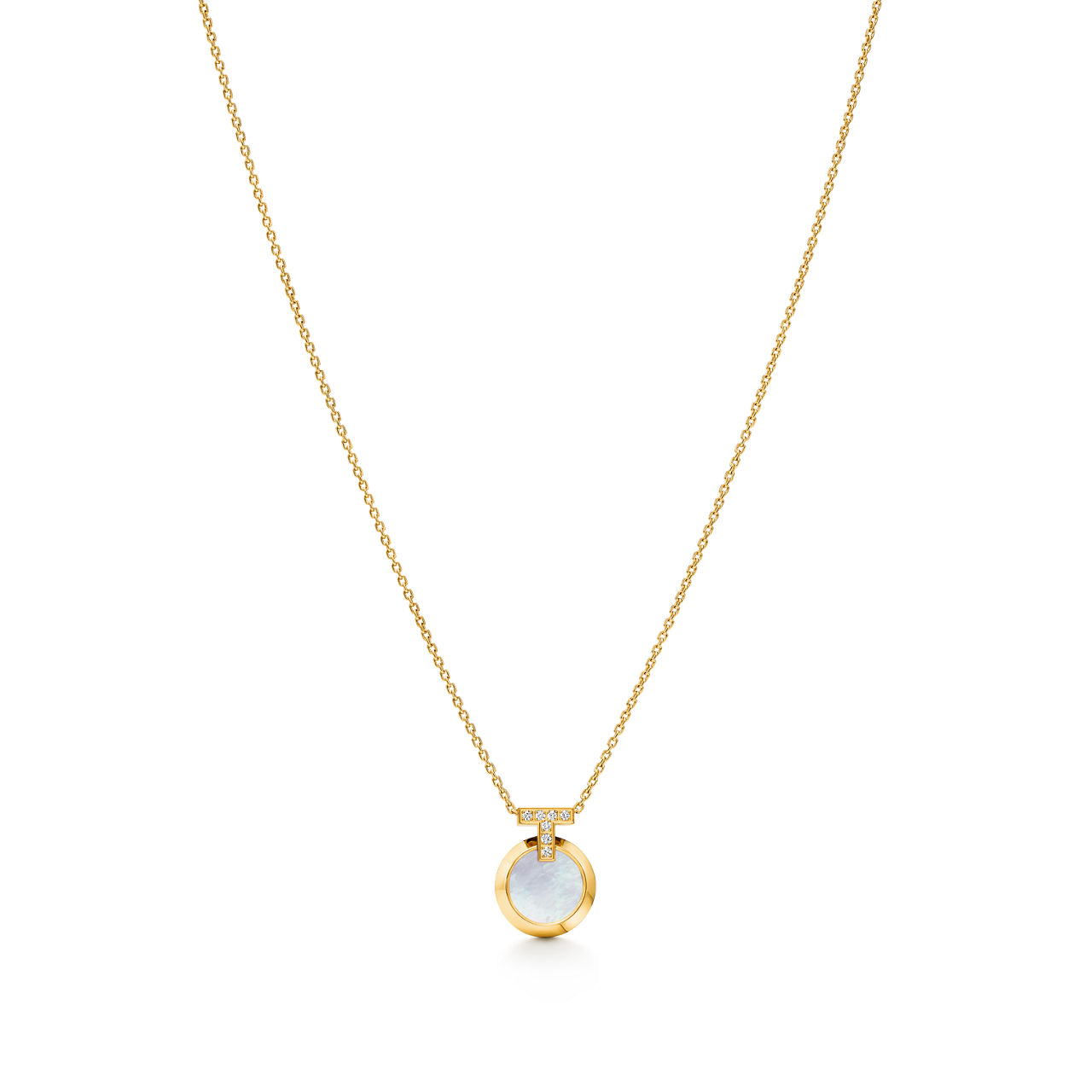 T1 Reversible Circle Pendant in Gold with Turquoise & Mother-of-pearl