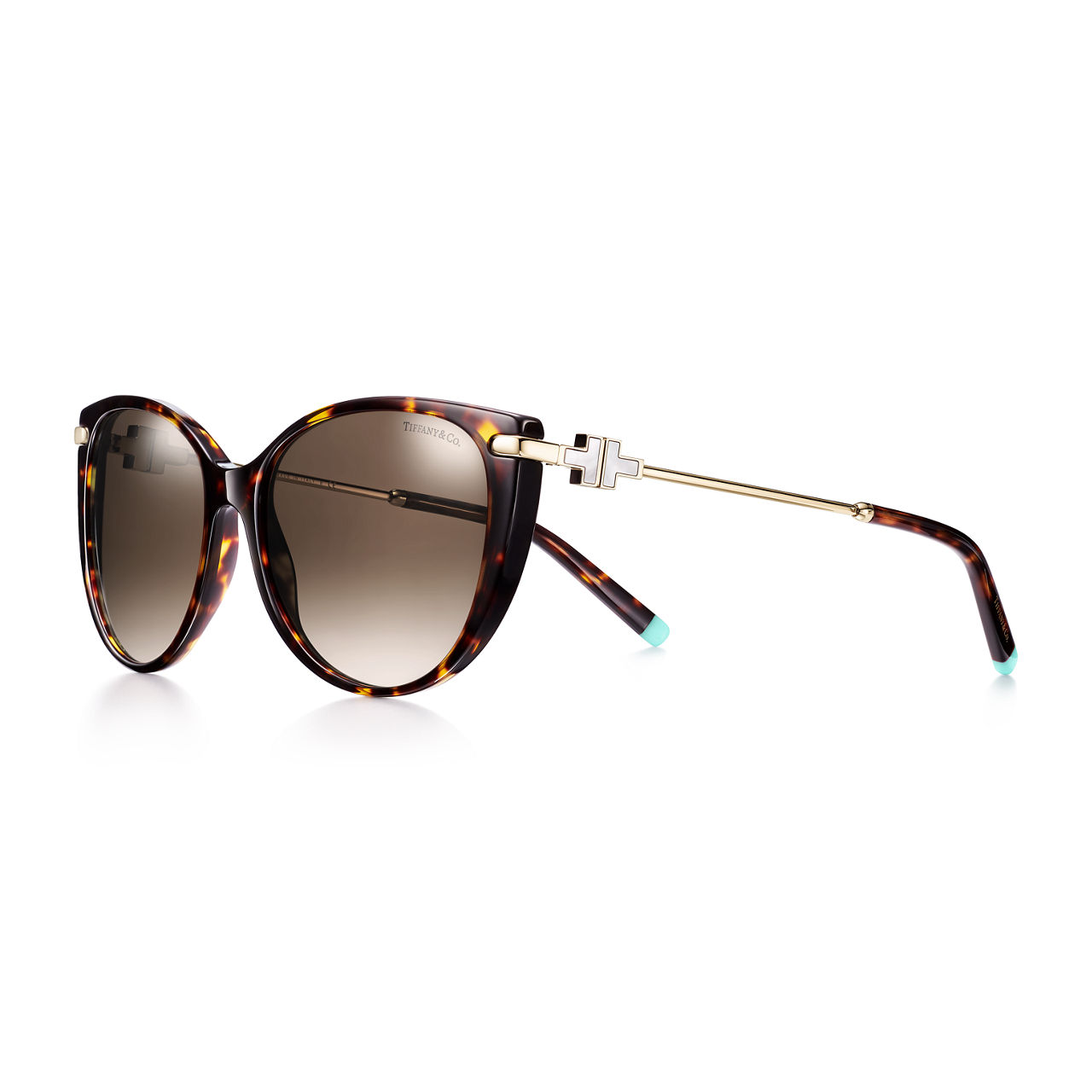 Cat Eye Sunglasses in Tortoise Acetate with Pale Gold-coloured Metal and Mother-of-pearl