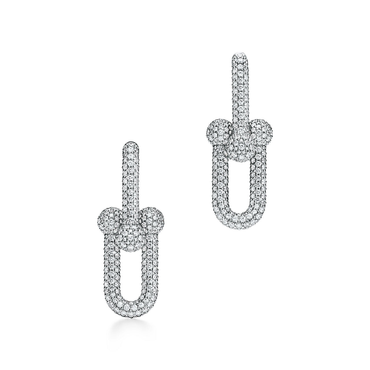 Large Link Earrings in White Gold with Diamonds