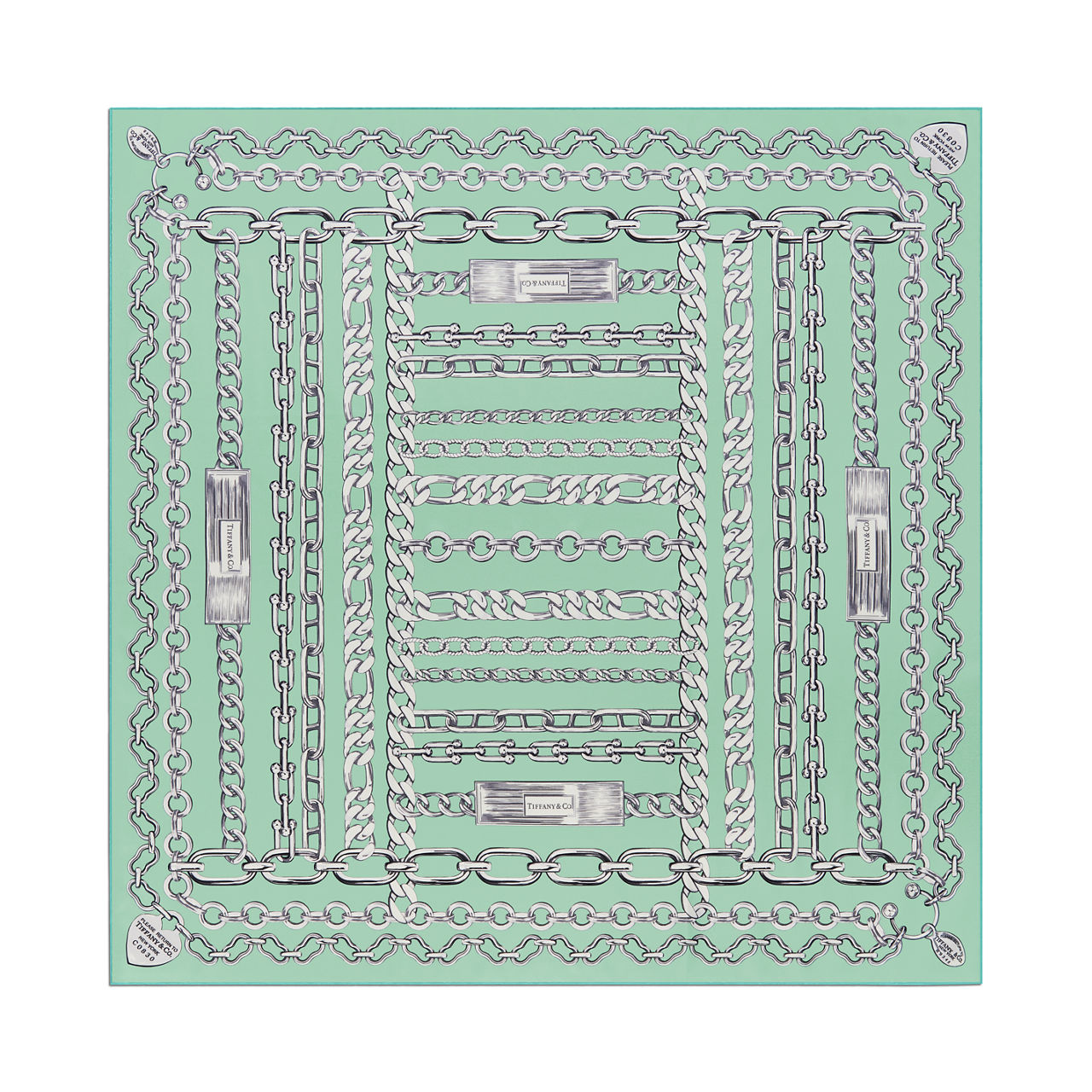 Chains Square Scarf in Jade-coloured Silk