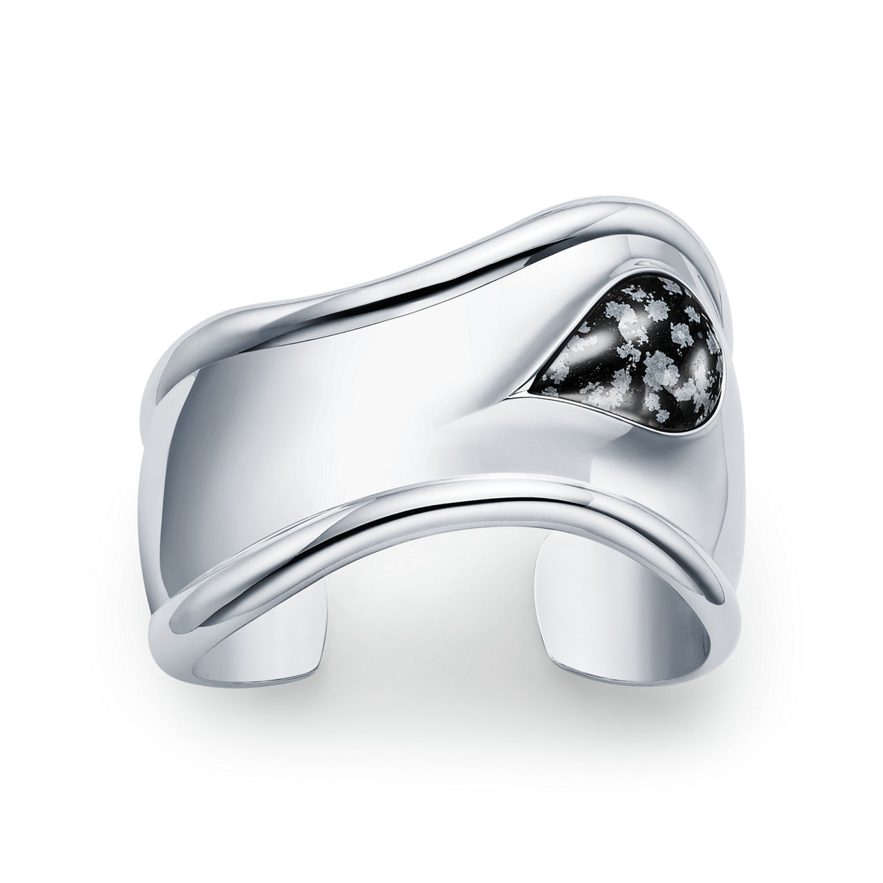 Small Bone Cuff in Sterling Silver with Snowflake Obsidian