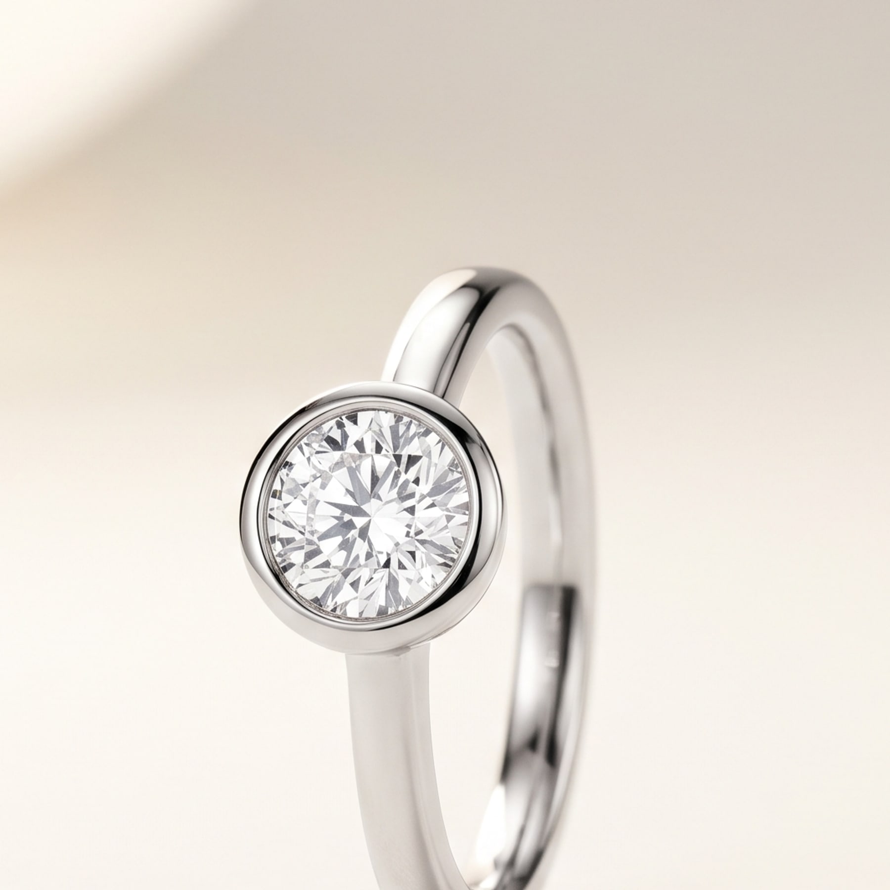 Bezel Ring, in Platinum with a Brilliant-Cut Diamond
