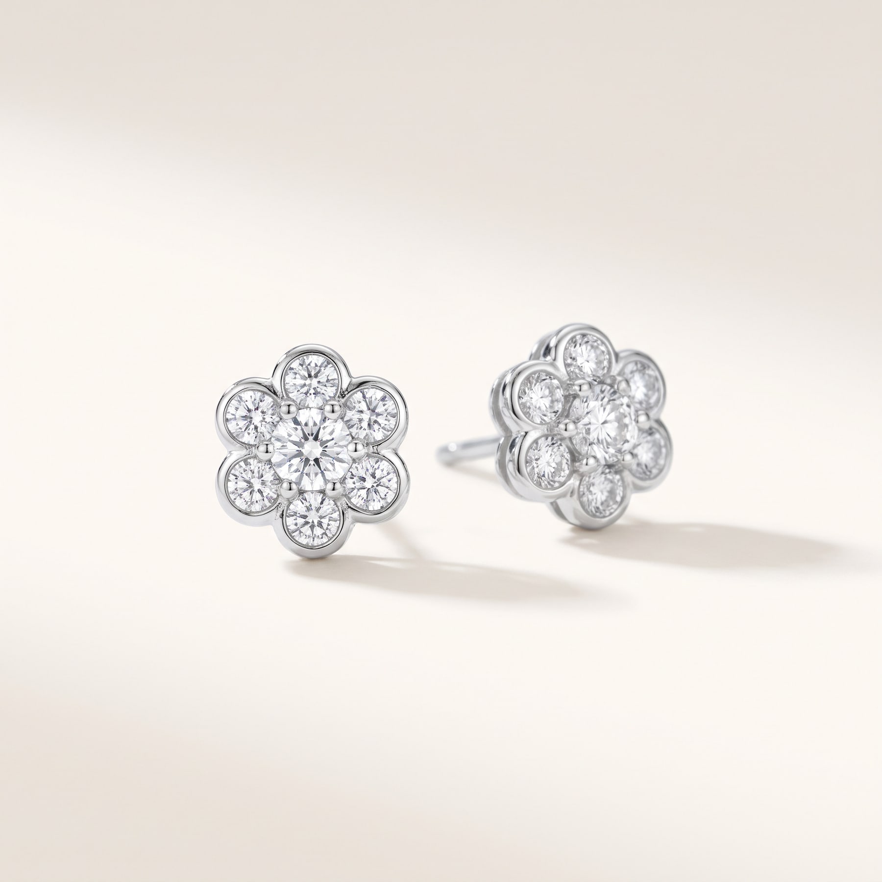 Cluster Studs, in Sterling Silver with Diamonds