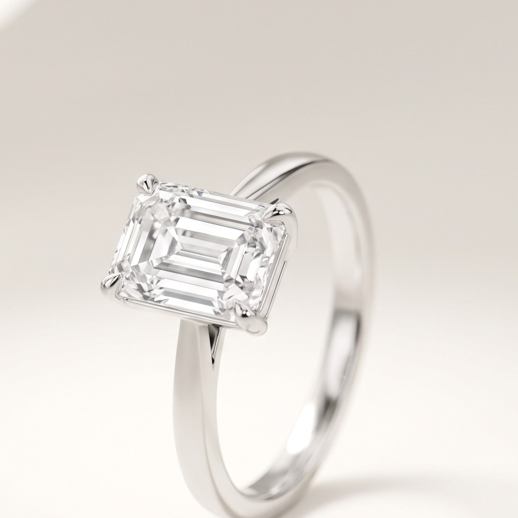 Emerald Cut Ring, in 18k White Gold with a Step-Cut Diamond