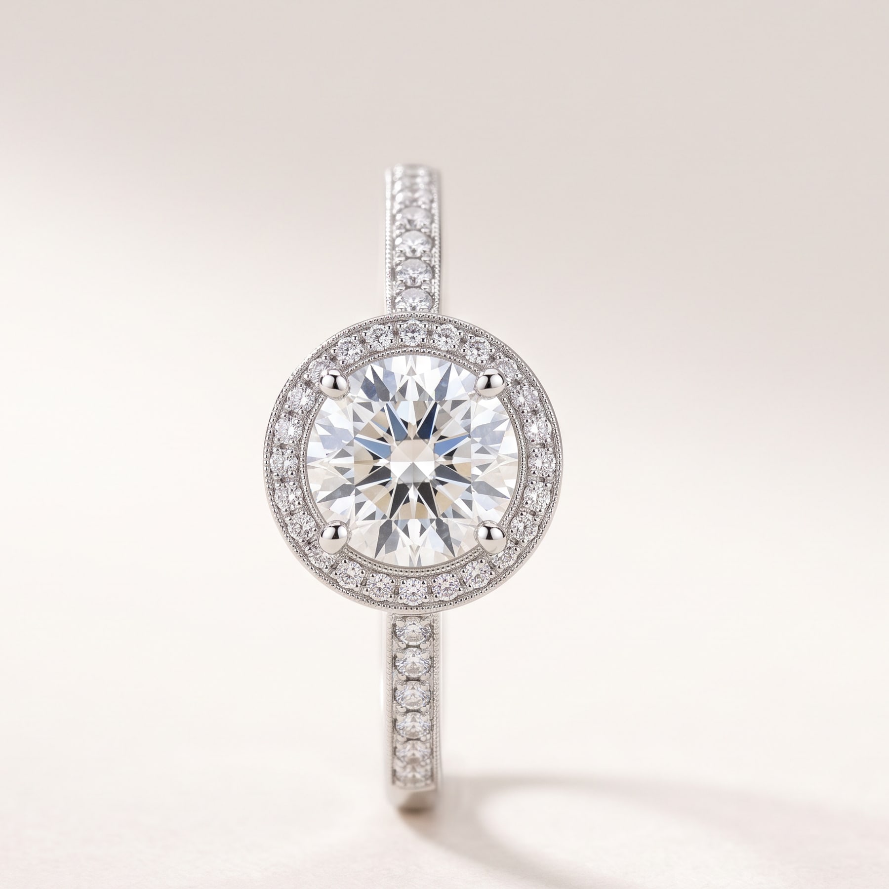 Halo Ring, in 18k White Gold with Diamonds