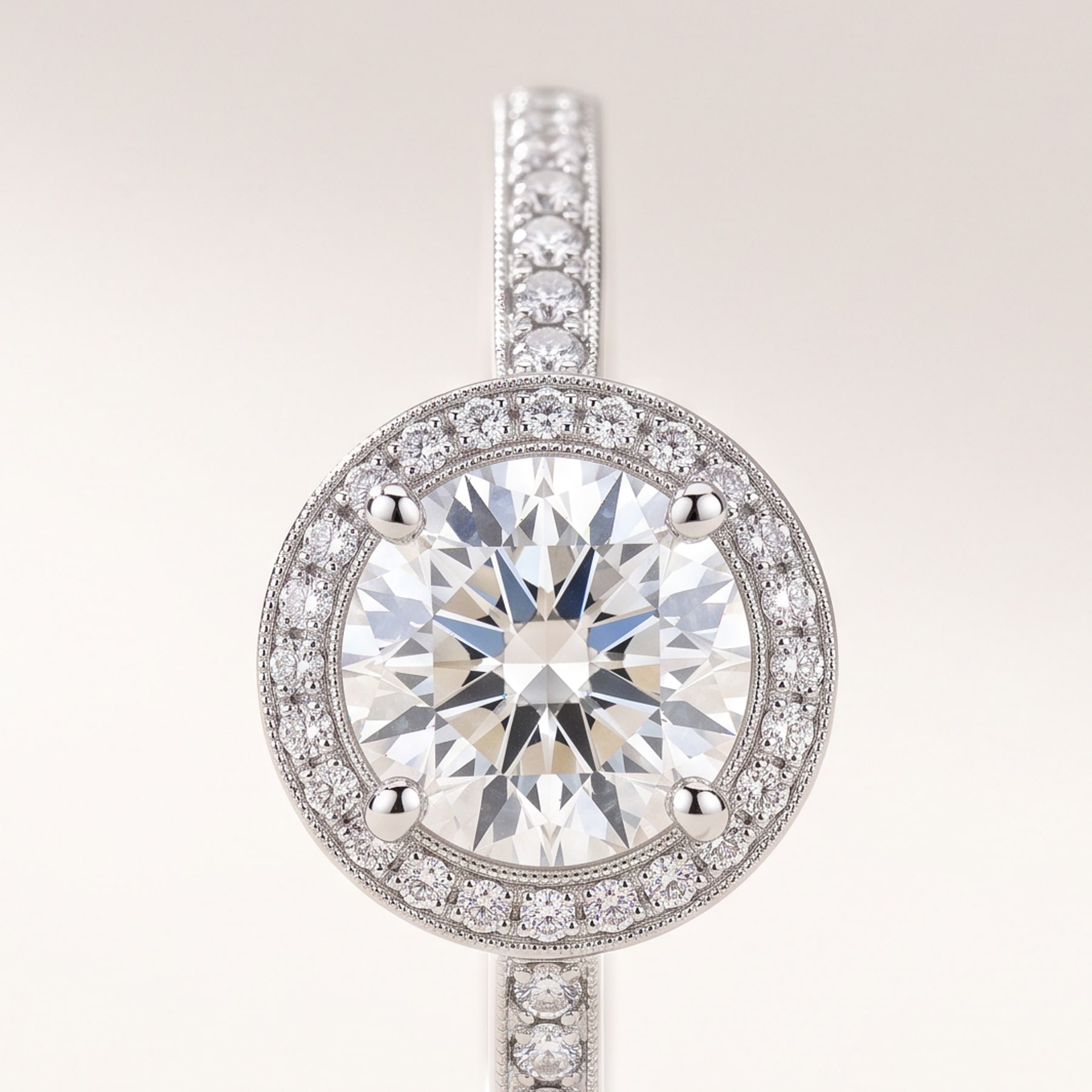 Halo Ring, in 18k White Gold with Diamonds