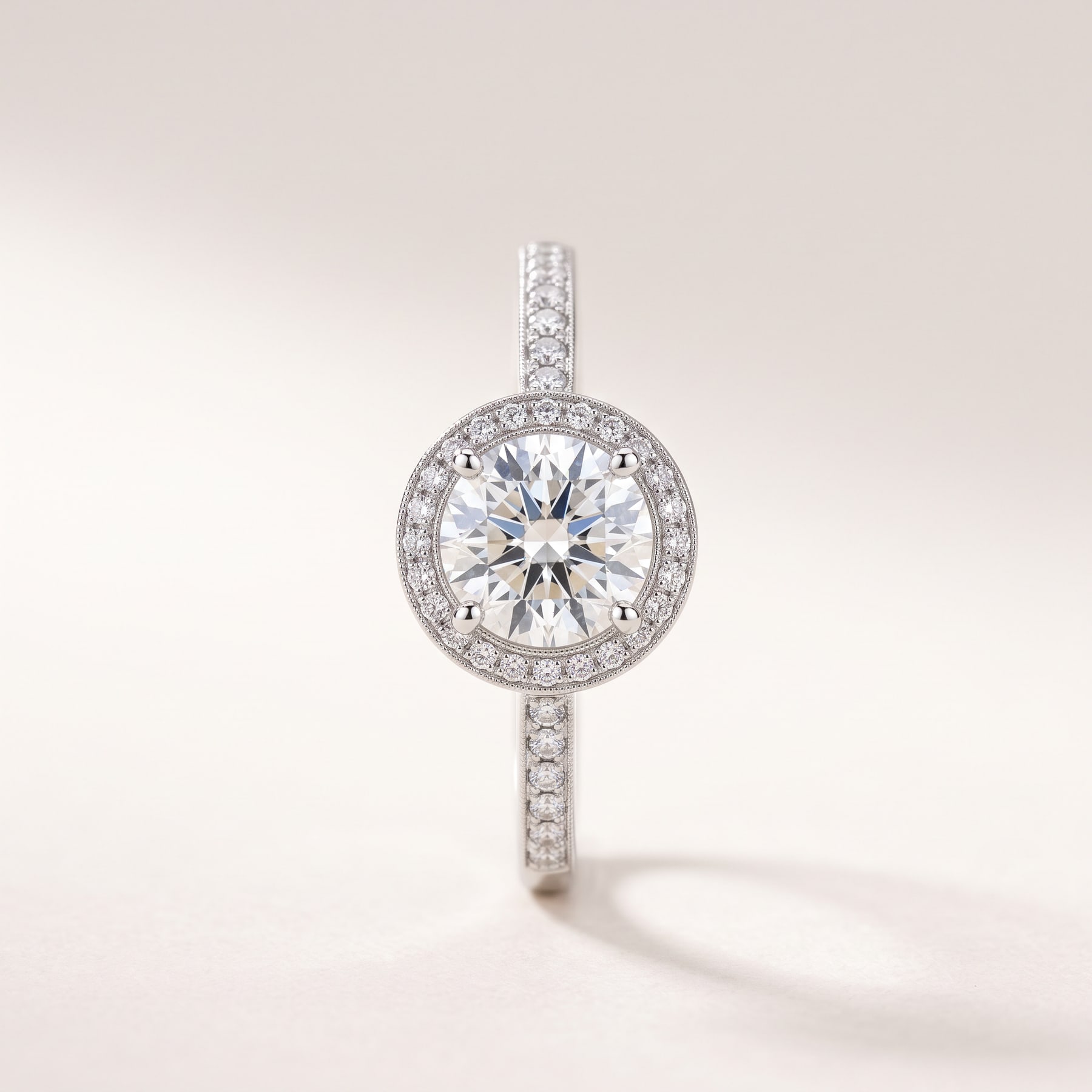 Halo Ring, in 18k White Gold with Diamonds