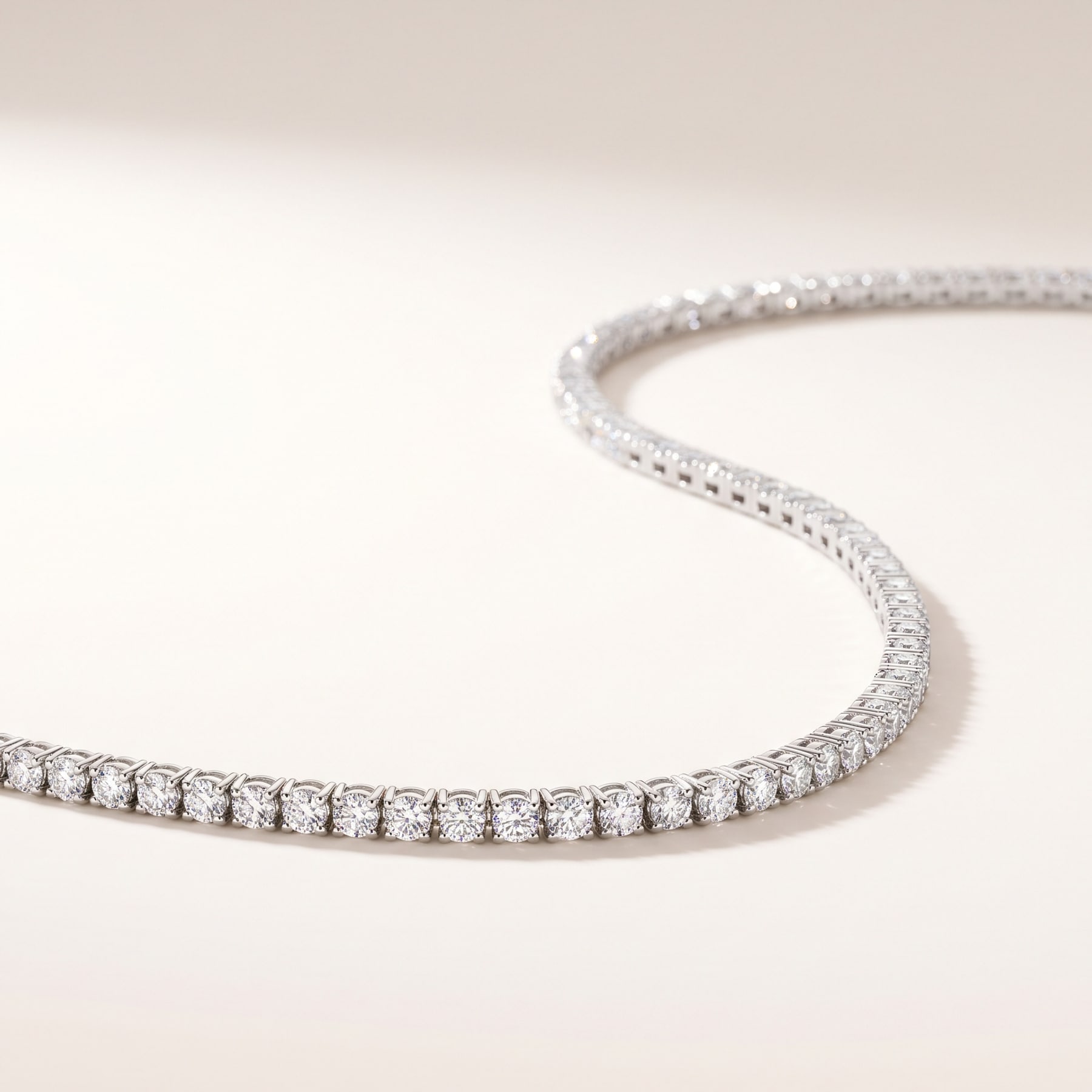 Line Necklace, in 18k White Gold with Diamonds