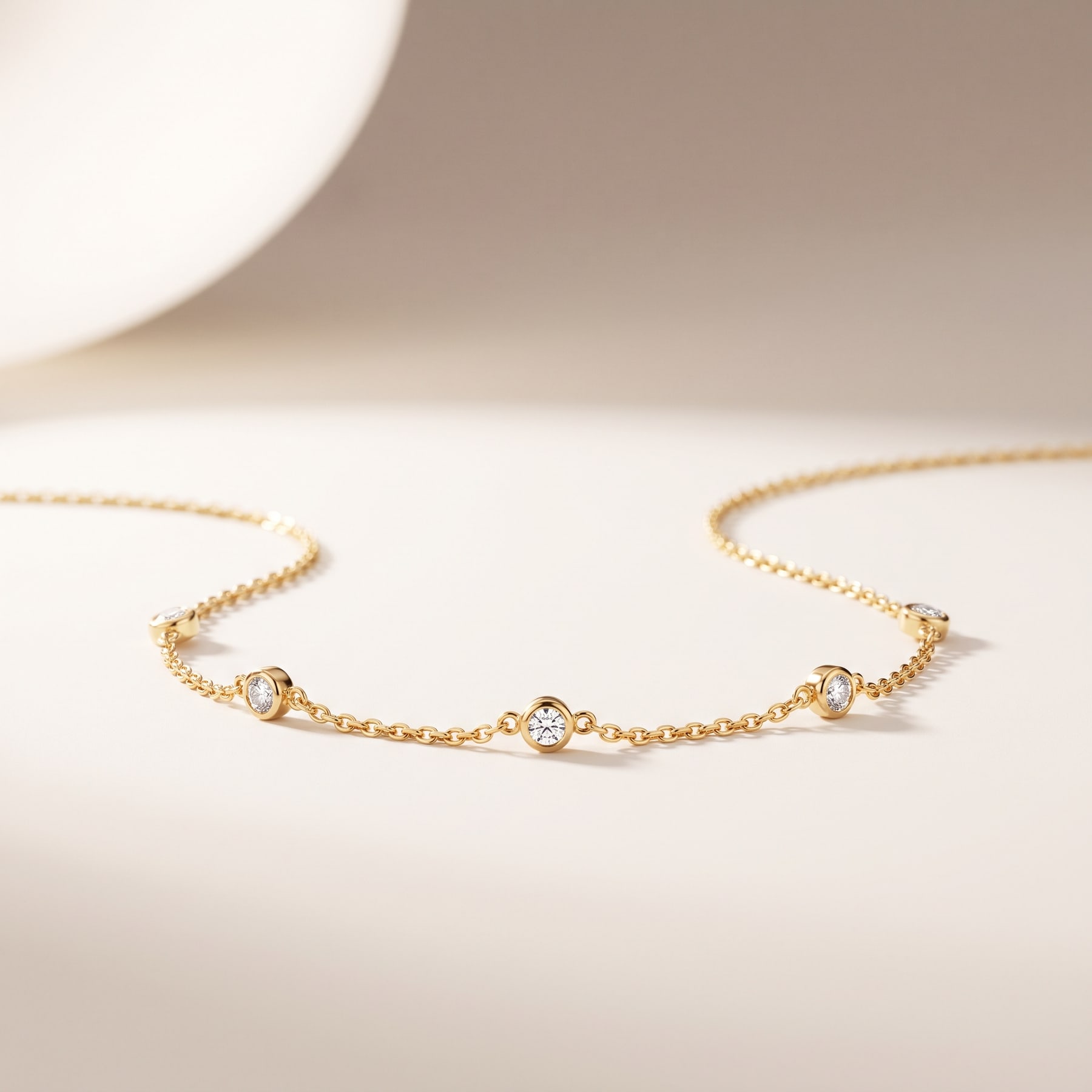 Station Necklace, in 18k Yellow Gold with Diamonds