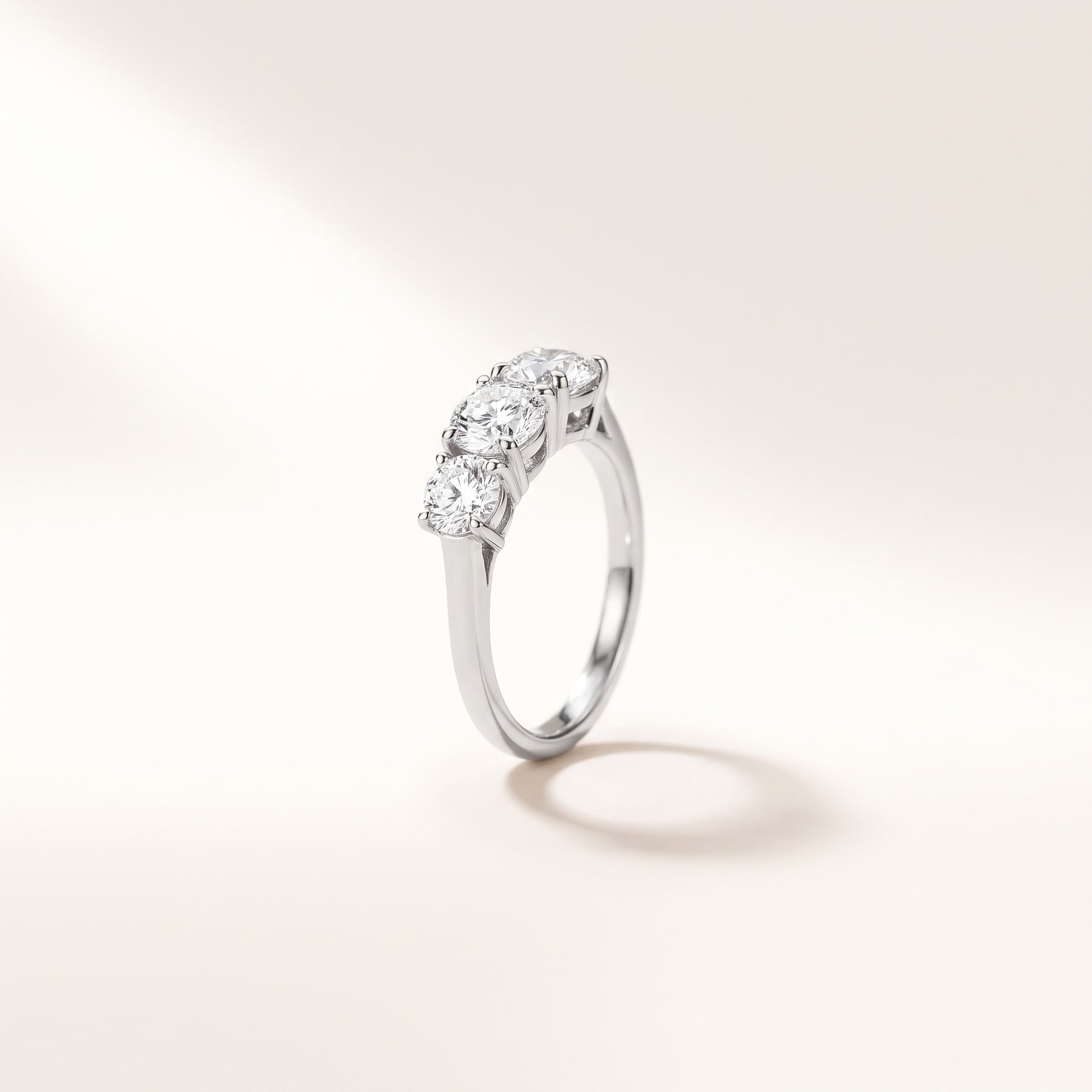Three Stone Ring, in Platinum with Brilliant-Cut Diamonds